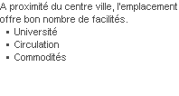 A proximité du centre ville, l’emplacement offre bon nombre de facilités.
Université
Circulation
Commodités